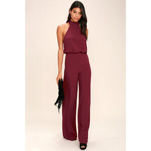 Lulus Moment For Life Wine Red Halter Jumpsuit - Size S